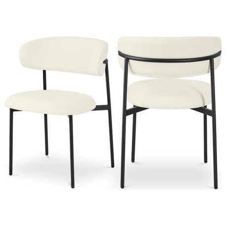 Lupita Vegan Leather Dining Chair, Set of 2, Cream, Matte Black Finish