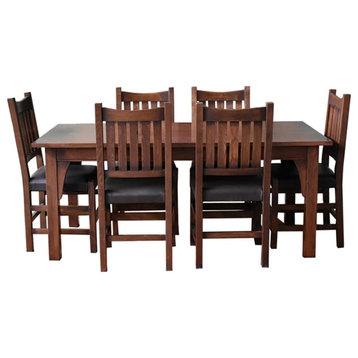 Crafters and Weavers Arts and Crafts Solid Wood Dining Table Set in Walnut