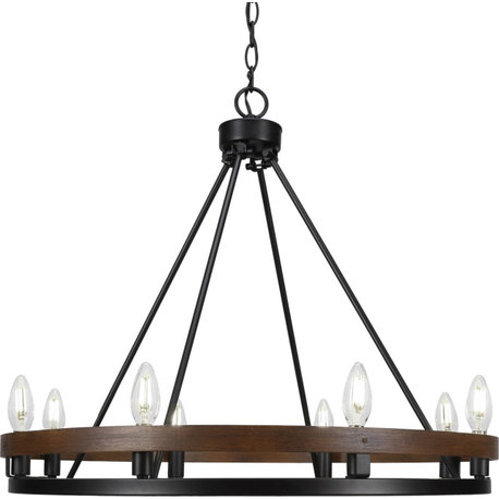 Belmont Chandelier - Matte Black, Wood Grain