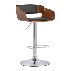 Armen Living - Jenny Mid-Century Adjustable Swivel Chrome/Wood Barstool, Black - Bar Stools and Counter Stools