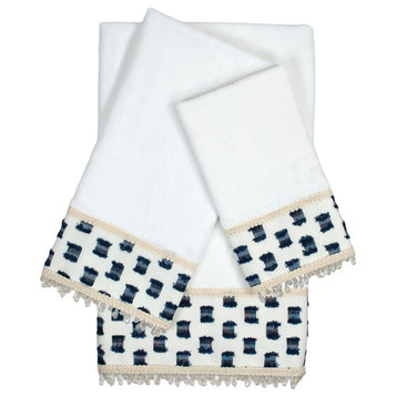 Sherry Kline O'Fifi Indigo-White 3-piece Embellished Towel Set