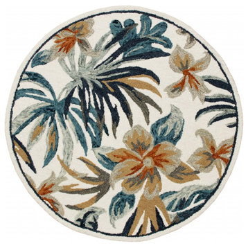 6' Round Blue and White Tropical Area Rug