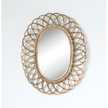 Oval Woven Bamboo Wall Mirror