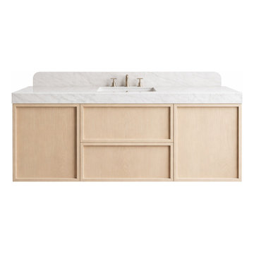 Bleached Oak Floating Bathroom Vanity | Slim Shaker Doors, Custom Sizes