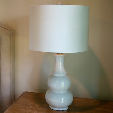 Harper Ceramic Table Lamp, High Gloss White With Brushed Nickel