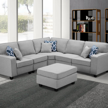 Sonoma 98" Linen 6Pc Modular Sectional Sofa and Ottoman