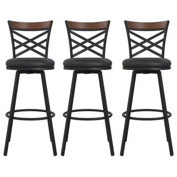 Bowery Hill Upholstered Seat Swivel Barstools (Set of 3) Black