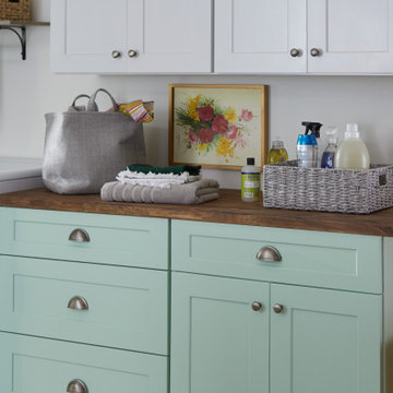 Two Toned, Mint and White, Solid, Real Wood, White Birch Cabinets