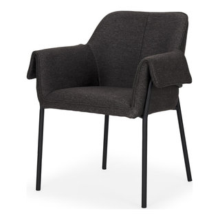 Brently Dining Chair With Gray Fabric and Matte Black Metal Legs, Set ...