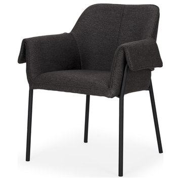 Brently Dining Chair With Gray Fabric and Matte Black Metal Legs