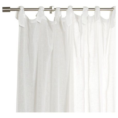 Sheer Linen Look Romantic Tie Top Curtains, White