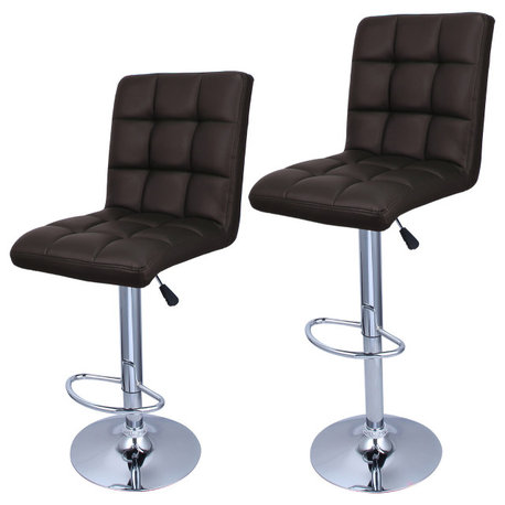 Modern Hydraulic Swivel Bar Stool, Set of 2, Dark Brown