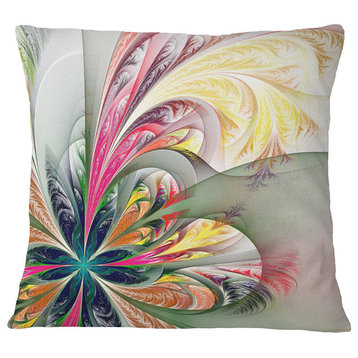 Multicolor Fractal Tracery Floral Throw Pillow, 16"x16"