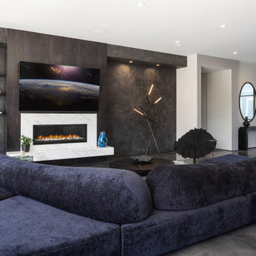 Living Room with black Venetian plaster and solid oak wood stained black