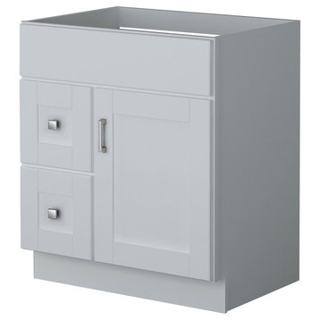 Shaker Hill  Vanity With 2-Drawers, 30", Left Side Facing