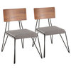 Lumisource Loft Chair, Black Metal With Gray and Walnut Wood Accent, Set of 2