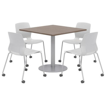 Olio Designs Teak Square 42in Lola Dining Set - Gray Caster Chairs