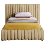Meridian Furniture - Nico Black Velvet Upholstered Bed, Camel, Twin - Bring upscale modernity to your bedroom space with this stunningly elegant, sumptuously appointed Nico bed. This twin bed has deep vertical channel tufting on the headboard and footboard, adding textural beauty that instantly catches the eye. The entire bed is upholstered in camel velvet for a luxurious design that makes the bed the star of the show. A padded headboard supports your back while you binge watch TV in bed or read a book.