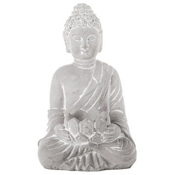 Cement Buddha with Basin Figurine Washed Concrete Gray Finish