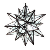 Moravian Star Pendant Light, Clear Glass, Bronze Frame, 16"