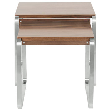 Tea Side MidinCentury Modern Nesting Tables, Stainless Steel and Walnut