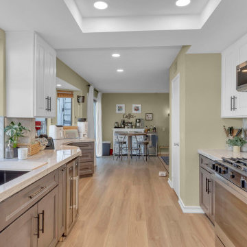 Modern Galley Kitchen with Two-Tone Cabinets & Quartz Counters in Irvine