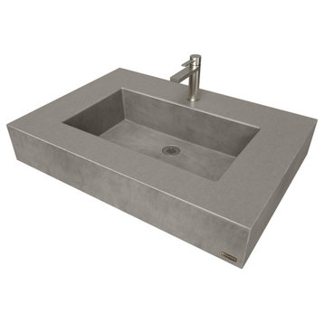 30" ADA Floating Concrete Rectangle Sink, Charcoal