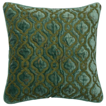14"x14" Bouclet Embroidery Foil & Quilted Blue Velvet Throw Pillows, Deco Dance