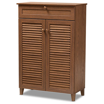 Coolidge Walnuted 5-Shelf Wood Shoe Storage Cabinet With Drawer