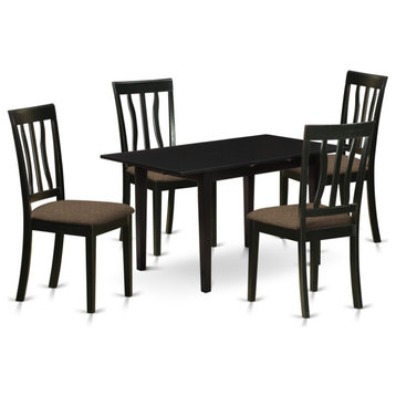 5Pc Dinette Set 4 Chairs, Faux Leather Seat, Butterfly Leaf Kitchen Table, Black