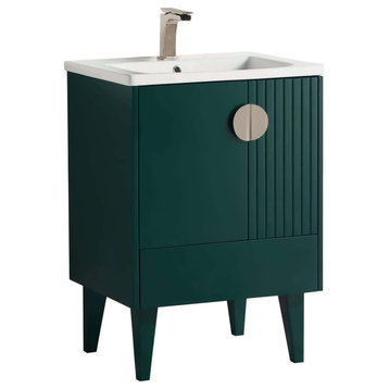 Venezian Single Bathroom Vanity, Green, 24", Satin Nickel Handles, One Sink