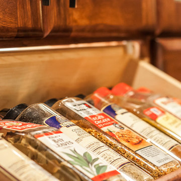 Custom designed pull down spice rack