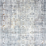 Tayse - Ramona Traditional Damask Gray/Teal Rectangle Area Rug, 5'x7' - Summon the ideals of the past with this elegant damask high-low pile textured rug. Subtle colors mingle with a distressed appearance to form a unique design. Vacuum on high pile setting to remove debris taking care to avoid fraying the edges. Rotate periodically to extend the life of your investment.