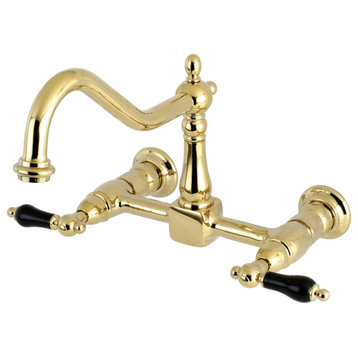 Kingston Brass Two-Handle Wall Mount Bridge Kitchen Faucet, Polished Brass