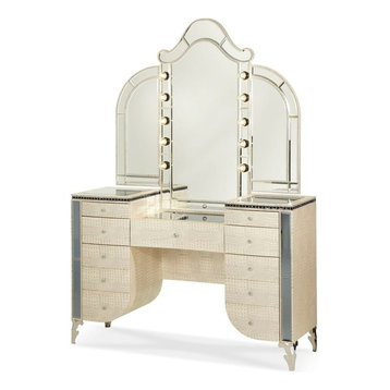 Aico Michael Amini Hollywood Swank Vanity and Mirror, Amazing Gator, Crystal Cro