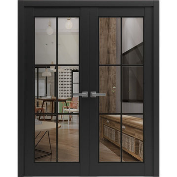 Solid French Double Doors 48 x 80 | Lucia 2366 Matte Black Clear Glass