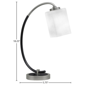 1-Light Desk Lamp, Graphite/Matte Black Finish, 4" Square White Muslin Glass