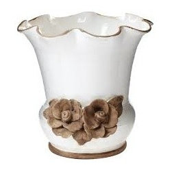 Vietri Rustic Garden White Scalloped Planter with Flowers - Indoor Pots And Planters