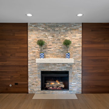 Stone and Walnut Fireplace