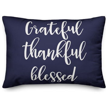 Grateful Thankful Blessed Lumbar Pillow, Navy, 14"x20"