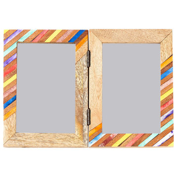 Banka Mundi 4"x6" Multicolor Double Picture Frame Bone, Wood