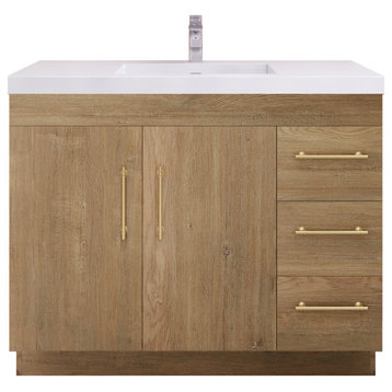 Rosa 42" Freestanding Vanity with Reinforced Acrylic Sink (Right Side Drawers), Oak