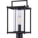 Quoizel - Quoizel GRE9009MBK One Light Outdoor Lantern Garrett Matte Black - The Garrett collection will instantly enhance the exterior of your home. The minimalist design with clean, thin lines creates a modern look that you and your guests are sure to enjoy. The open frame is crafted from steel, finished in Matte Black and contains a clear cylindrical glass shade for a unique design element.