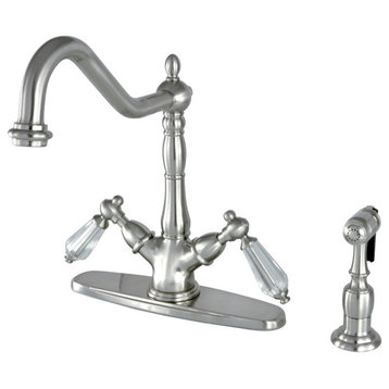 KS1238WLLBS Mono Deck Mount Kitchen Faucet,Brass Sprayer, Brushed Nickel