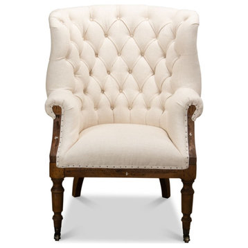 Irish Chair Cream Linen & Burlap Wing Accent Chair