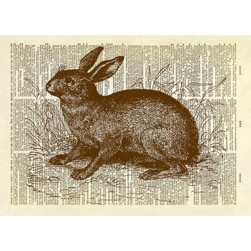 Rabbit Hare Animal Dictionary Art Print, Sepia