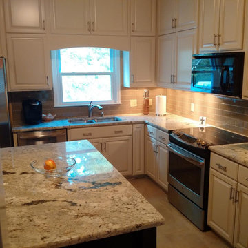 Helena, AL. Cabinet Refacing/Modifications, Granite, Tile Backsplash, Tile Floor
