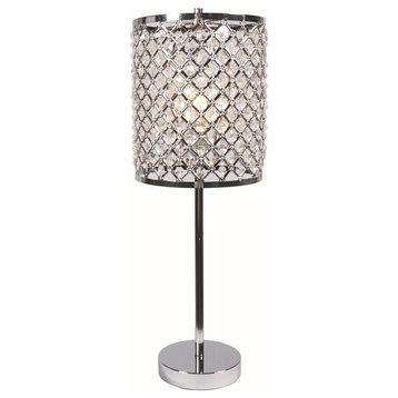 24" Modern Table Lamp, Crystal Shade, Tessellated Metal Accents, Chrome