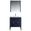 Vetro 30" Vanity With Quartz Counter Top, Gloss White, Navy Blue