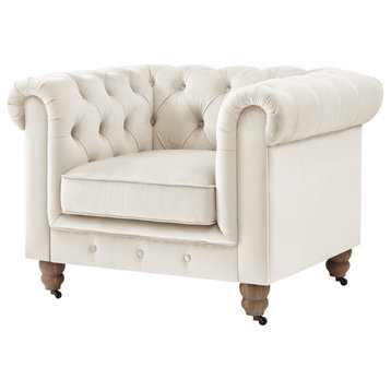Rustic Manor Maddie Club Chair Button Tufted, Beige